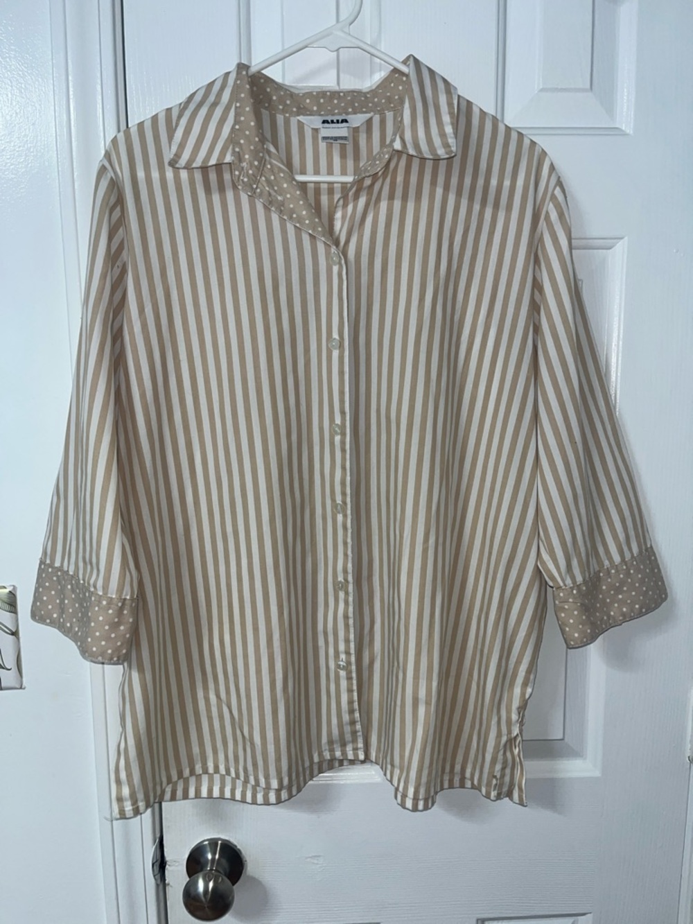 Alia Beige and White Polka Dot & Stripe Shirt